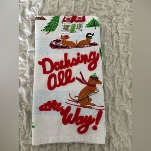 Anthropologie Festive Holiday Kitchen Towel - Red, Green, Brown